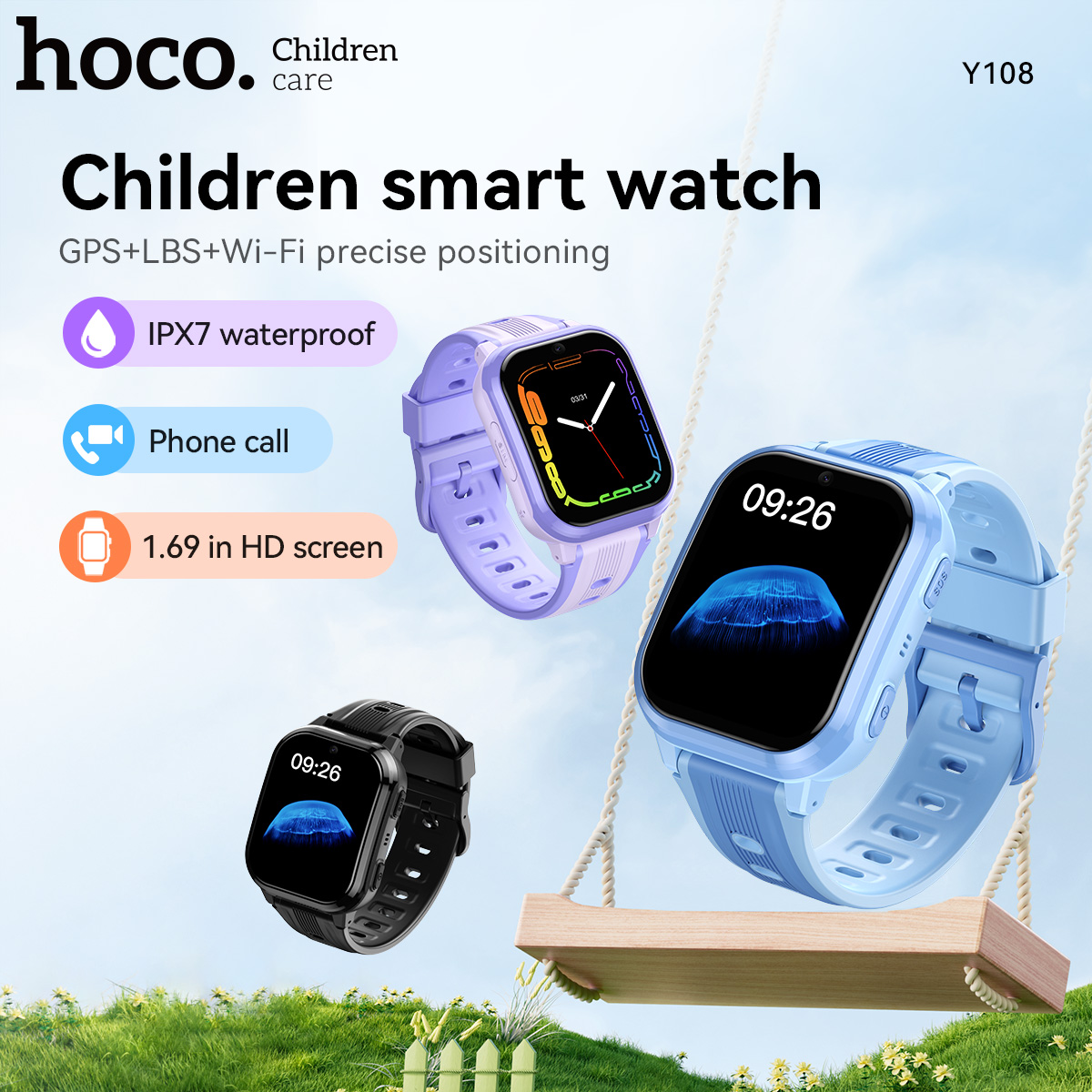 Smartwatch Watches For Kids With Gps - HOCO Y108 1.69-calowy zakrzywiony ekran dotykowy